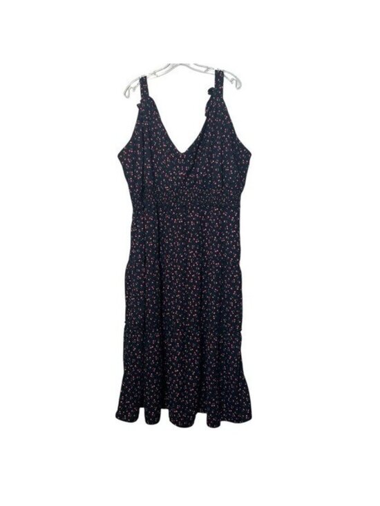 ARULA Dresses & Skirts - Arula Womens 3X Midi Dress Navy Cherry Print Smocked Tiered Ruffle Strappy